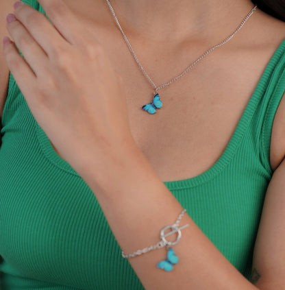 Close-up of silver butterfly pendant necklace – Sri Lanka jewellery