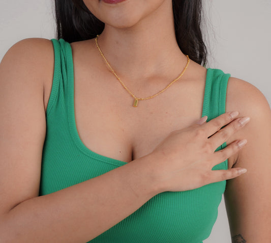 Close-up of silver chain with gold box pendant – Sri Lanka jewellery