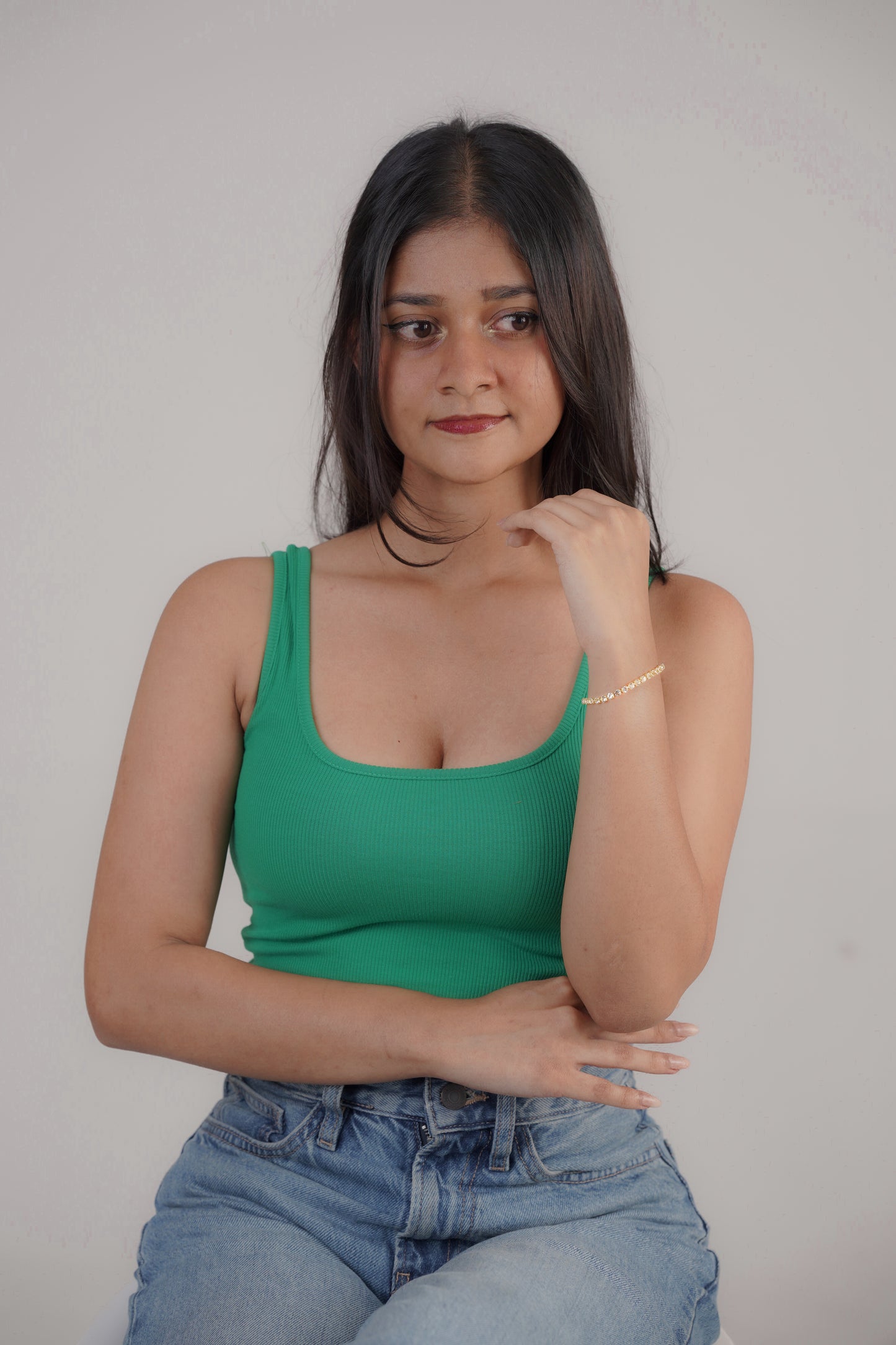 women with Gold and silver crystal zircon clasp bracelet on wrist – Luxteno Sri Lanka