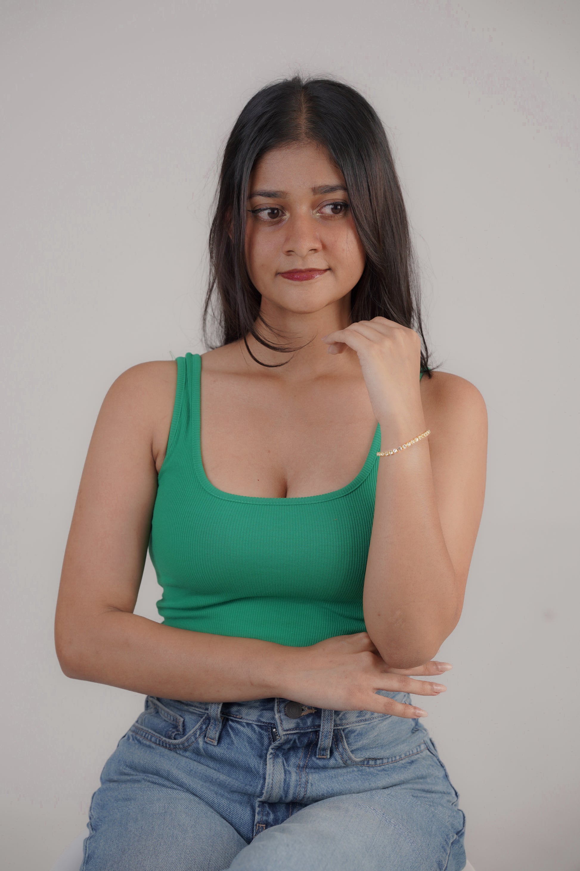 women with Gold and silver crystal zircon clasp bracelet on wrist – Luxteno Sri Lanka