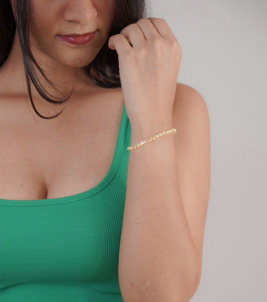 Gold and silver crystal zircon clasp bracelet on wrist – Luxteno Sri Lanka