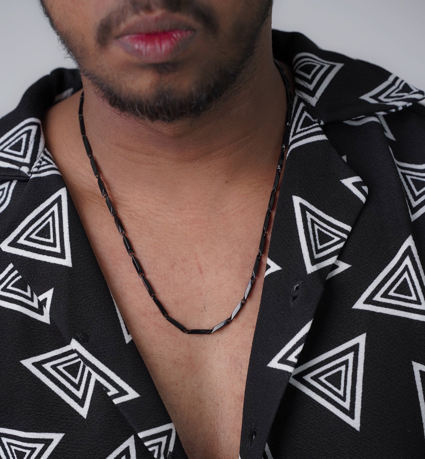 Close-up of black stainless-steel layered chain necklace for men – Sri Lanka jewellery