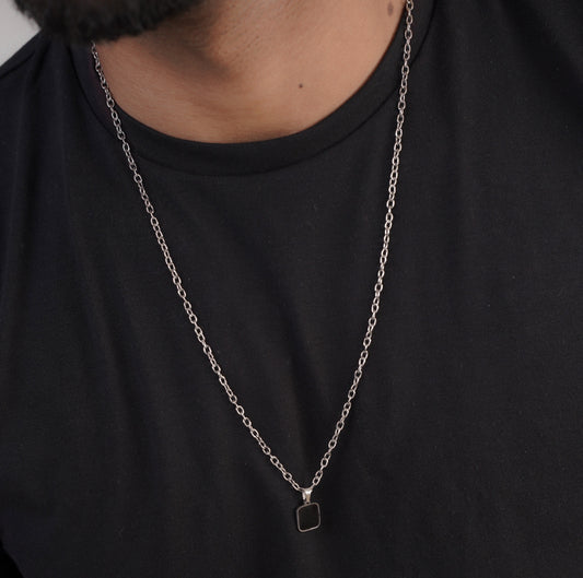Close-up of black stainless-steel pendant necklace for men – Sri Lanka jewellery