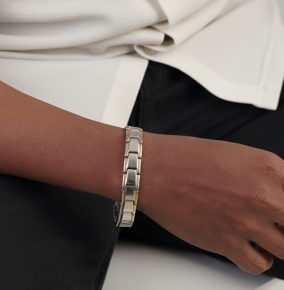 Close-up of stainless-steel mesh strap bracelet for men – Sri Lanka jewellery