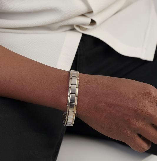 Close-up of stainless-steel mesh strap bracelet for men – Sri Lanka jewellery