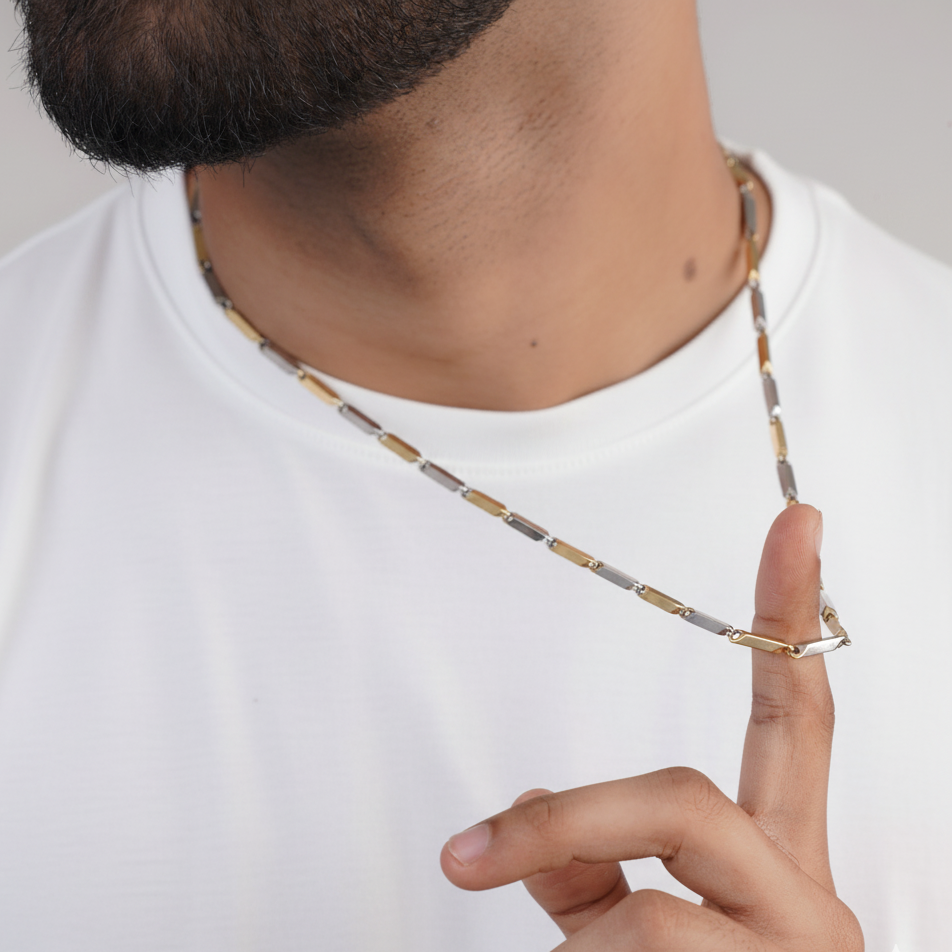 Close-up of double stainless-steel chain necklace for men – Sri Lanka jewellery