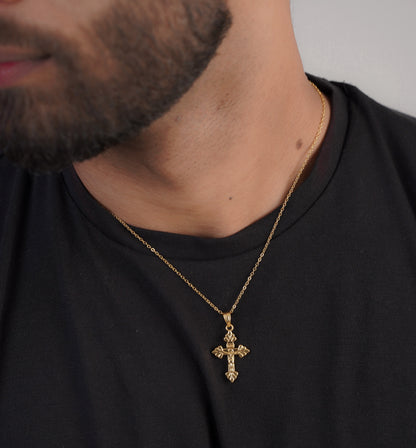Men's gold ruby cross necklace on chest – Luxteno Sri Lanka