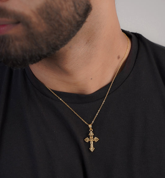 Men's gold ruby cross necklace on chest – Luxteno Sri Lanka
