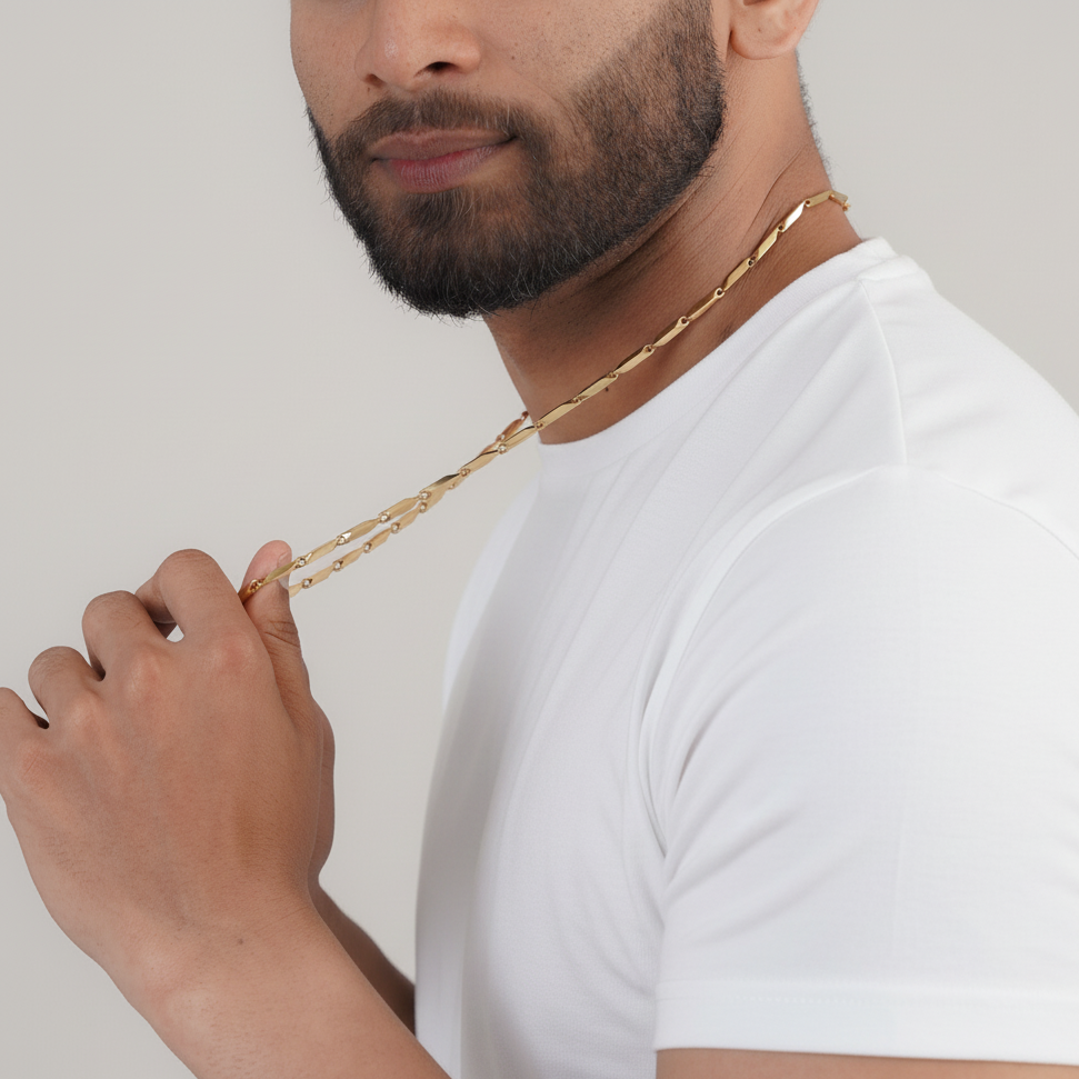 Close-up of 18k gold snake chain necklace for men – Sri Lanka jewellery