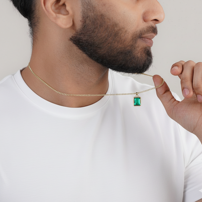 Men's gold square pendant necklace styled with white t-shirt – Luxteno Sri Lanka