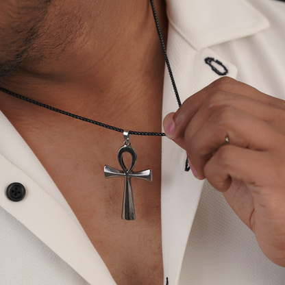 Men's black cross necklace with open white shirt – Luxteno Sri Lanka