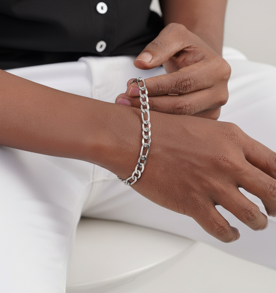 Close-up of simple stainless-steel chain bracelet for men – Sri Lanka jewellery