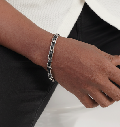Hand wearing a close-up of a double snake chain bracelet on a man's wrist – Sri Lankan jewellery