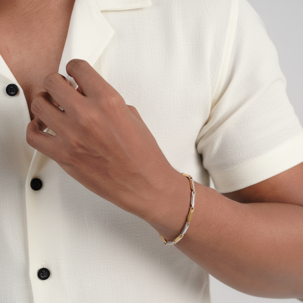Man wearing men's two-tone silver and gold bracelet – Luxteno Sri Lanka