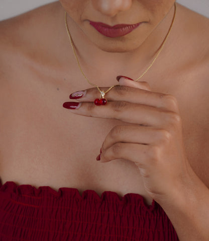 Red cherry heart necklace with red dress – Luxteno Sri Lanka