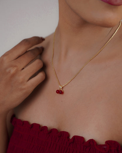 Side view of couple red cherry heart necklace – Luxteno Sri Lanka