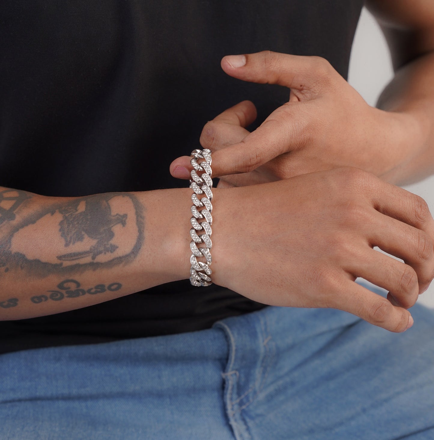 Silver crystal modern bracelet on wrist – Luxteno Sri Lanka